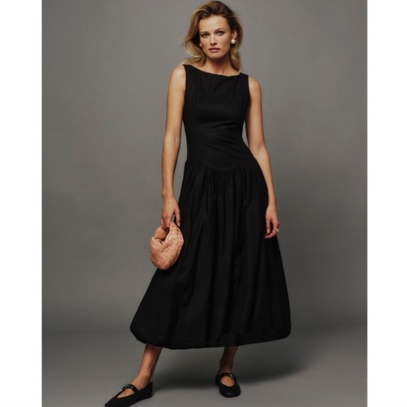 ANTHROPOLOGIE REFORMATION ELVIRA OPEN BACK MIDI DRESS BLACK ORGANIC COTTON 6 NWT - Picture 11 of 13